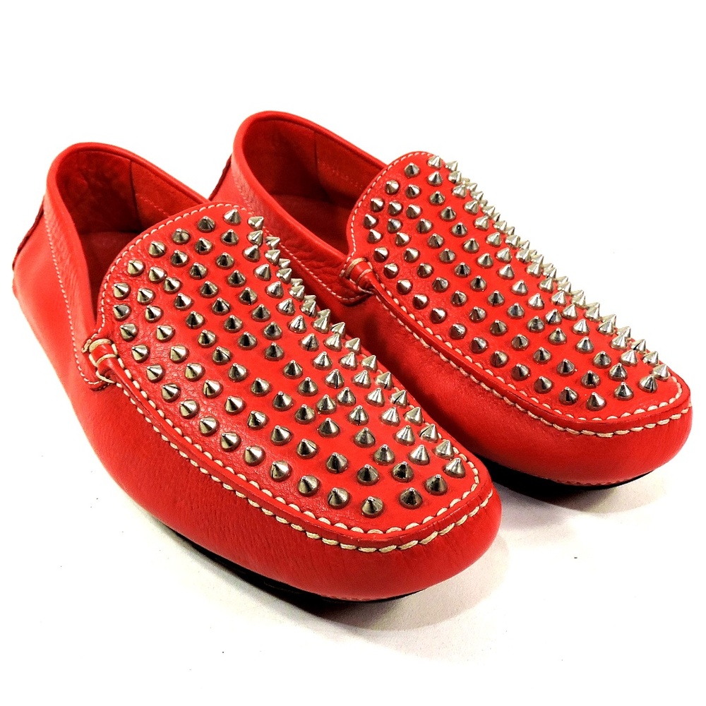 BALDININI 🇮🇹 MEN'S RED SOFT LEATHER COMFORT FASHION MOCCASINS - Picture 2 of 7